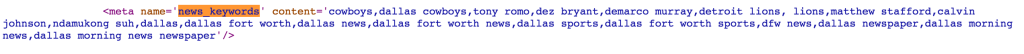 Cowboys game Google news keywords